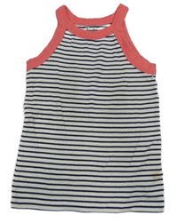 Bílo-tmavomodrý pruhovaný žebrovaný crop top Nutmeg