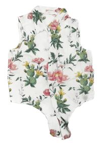 Smetanová crop halenka s květinami a kaktusy H&M