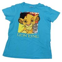 Azurové tričko s Lvím králem a překlápěcími flitry Disney