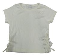 Smotanové rebrované crop tričko s mašľami Zara