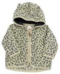 Béžovo-šedá leopardí fleecová propínací mikina s kapucí H&M
