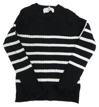 Čierny rebrovaný ľahký sveter s bielymi pruhmi H&M