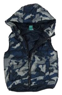 Tmavomodro-sivá šušťáková army vesta s kapucňou Pep&Co