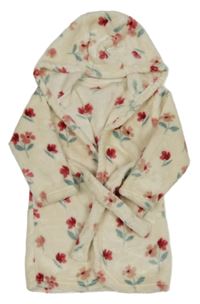 Smotanový kvetovaný plyšový župan s kapucňou George