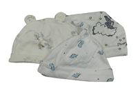 3x čepice - bílá s dinosaury + bílá se slony + smetanová s obrázky 