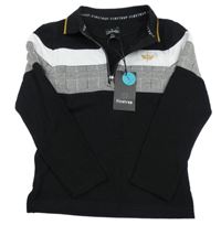 Nové - čierno-biely ľahký sveter s pruhmi a golierikom Firetrap