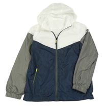 Bílo-tmavomodro-šedá šusťáková jarní bunda s kapucí V by Very