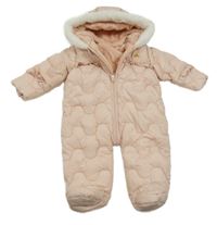 Světlerůžová šusťáková prošívaná zimní kombinéza s kapucí s kožešinou Matalan