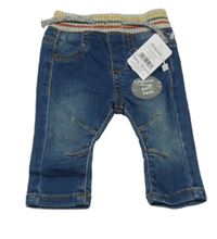 Nové - modré skinny rifle s šedým úpletovým pasem 