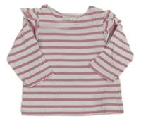 Růžové pruhované triko s volánky Ergee