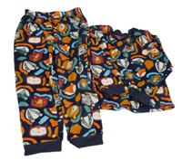 Tmavomodro-barevné vzorované plyšové pyžamo se zvířátky Nutmeg