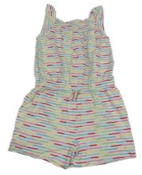 Bílo-barevný pruhovaný kraťasový overal topolino