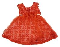 Červené tylové šaty s čipkou a opaskom