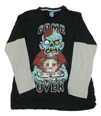 Černo-šedé triko s příšerou F&F