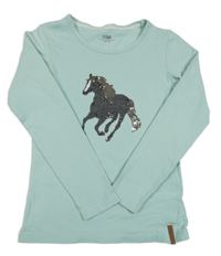Svetlomodré tričko s koníkem z flitrů Yigga