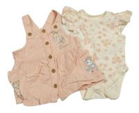 2set - Růžové laclové šaty se zvířátky - Bambi + bílé květované body Primark