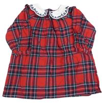 Červeno-tmavomodro-zelené kockované šaty s golierikom zn. Primark