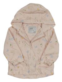 Svetloružová šušťáková kvetovaná jarná bunda s kapucňou F&F