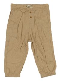 Béžové lněné cuff kalhoty H&M