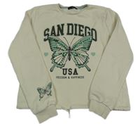 Smetanová crop mikina s nápisy a motýlkem z flitrů C&A