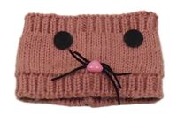 Růžová pletená čelenka s čumákem 