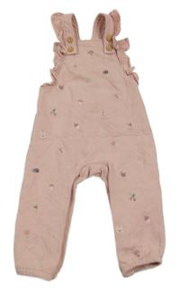 Růžové květované laclové tepláky s volánky F&F