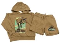 2set - Hnědá mikina s dinem a kapucí + teplákové kraťasy s potiskem - Jurský svět H&M
