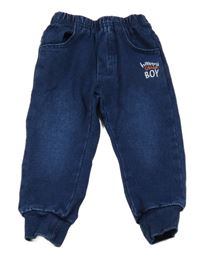 Tmavomodré zateplené teplákové cuff rifle s nápisem 