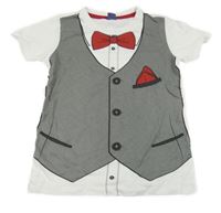 Biele tričko s potiskem vesty a motýlka Dopodopo