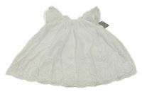 Nové - Bílé plátěné šaty s květy a madeirou 