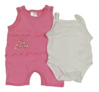 2set - Ružový kraťasový overal s vážkami + biele body