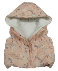 Světlerůžová květovaná šusťáková zateplená vesta s králíčky a kapucí George