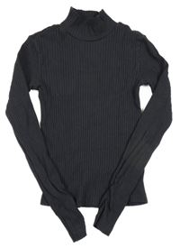 Antracitové rebrované crop tričko so stojačikom