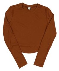 Hnedé rebrované crop tričko Shein