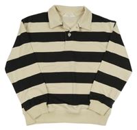 Béžovo-čierna pruhovaná mikina s golierikom H&M