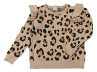 Béžovo-čierny sveter s leopardím vzorom a volánikmi Kiki&Koko
