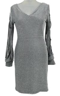 Dámske strieborné šaty s třásňovými rukávy