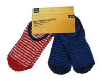 Nové - 2x Dámské modré pruhované + červené pruhované chlupaté ťapky Tchibo vel. 39-42