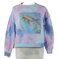 Dámská růžovo-modrá batikovaná crop mikina s potiskem 