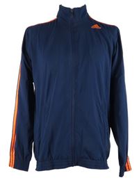 Pánská tmavomodrá šusťáková sportovní bunda s pruhy Adidas 