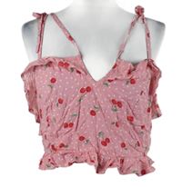 Dámský světlerůžový puntíkovaný crop top s třešničkami New Look 