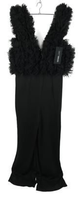 Nové - Dámský černý kalhotový společenský overal s tylovým živůtkem s flitry Fashion Nova 