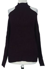 Dámsky vínový rebrovaný sveter s prestrihmi New Look