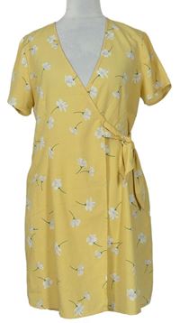 Dámske žlté kvetované zavinovací šaty