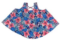 Bílo-modro-růžový květinový crop top Yd.
