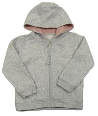 Svetlosivá melírovaná prepínaci mikina so srdiečkami a kapucňou Matalan