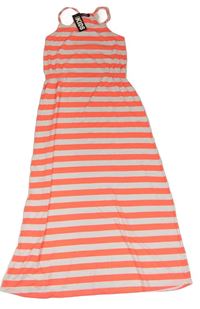 Neonově růžovo-bílé pruhované maxi šaty Europe kids