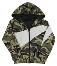 Kaki-biela army šušťáková bunda s kapucňou