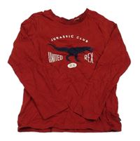 Červené triko s dinosaurem a nápisem Okaidi