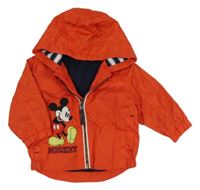 Červená šusťáková jarní bunda s Mickey Mousem a kapucí Disney